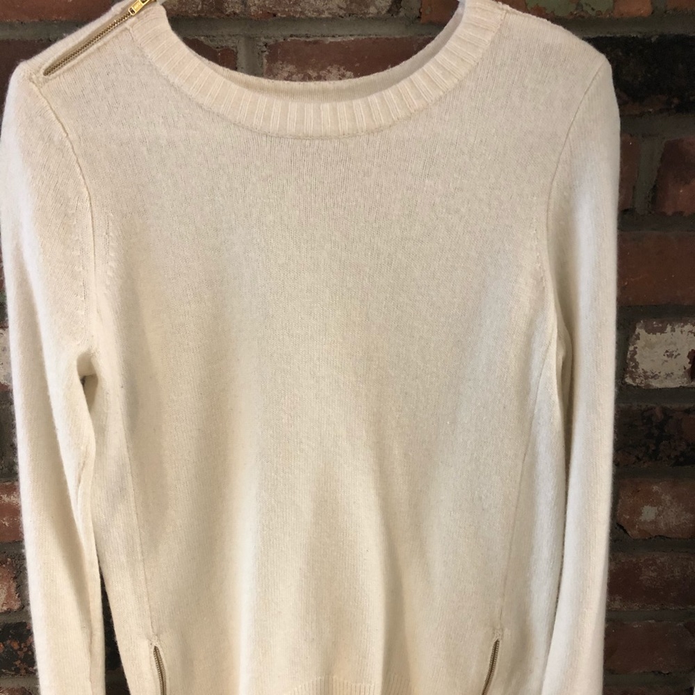 White J. Crew Wool Sweater with Gold Zippers